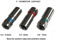 anténní F konektor kabelový 4.9 / 7.8mm krimpovací, lisovací - rudý ( červený )